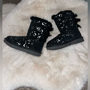 KIDS UGG boots, black with silver moons and stars. Gently worn, no wear and tear